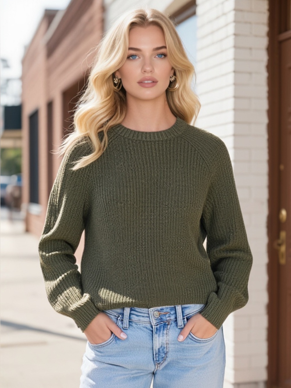 Jenni Kayne Fisherman Sweater Cashmere Blue Green Large